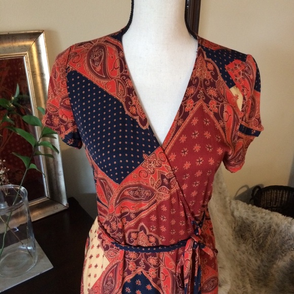 VICI boho maxi wrap dress short sleeve V neck M - Picture 3 of 11